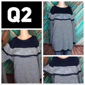 Q2 Striped Ruffle Top Acrylic Sweater